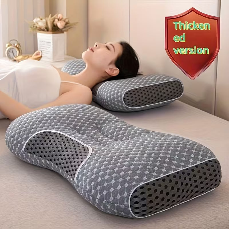 Ergonomic Neck & Back Pillow – Removable Zippered Cover (Grey/White) 1Pcs