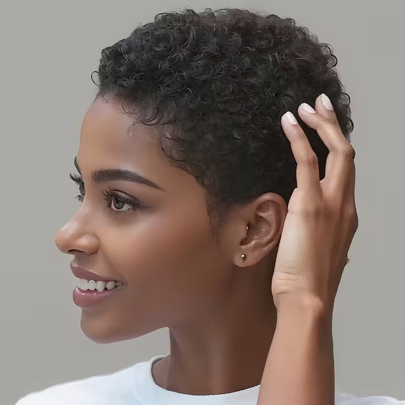 Glueless Pixie Cut Human Hair Wig – 8 Inch Kinky Curly
