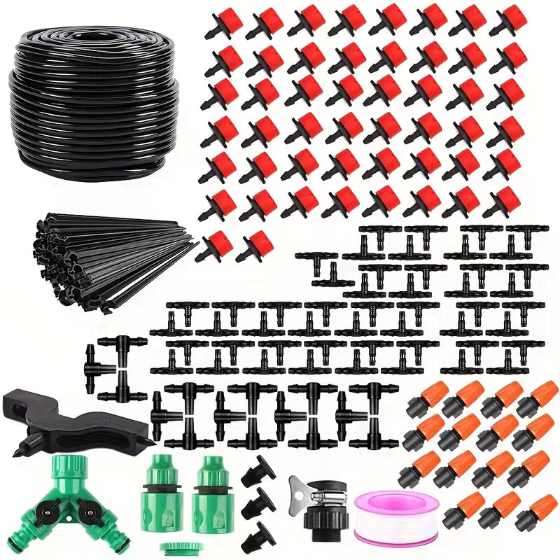201pcs Garden Drip Irrigation Kit 50M | DIY Water-Saving Irrigation System for Garden, Patio, Greenhouse & Lawn
