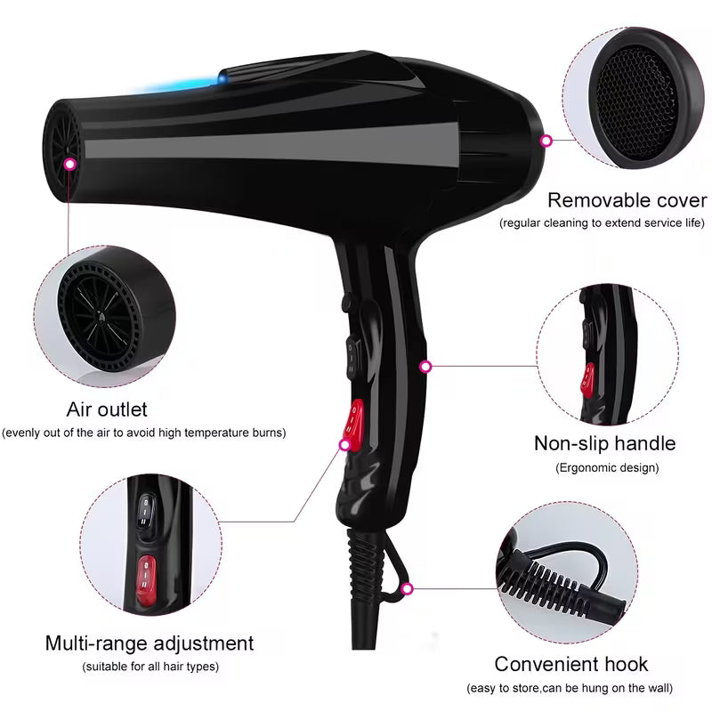 Professional Salon Hair Dryer 1300W – Negative Ionic Fast-Dry Blow Dryer