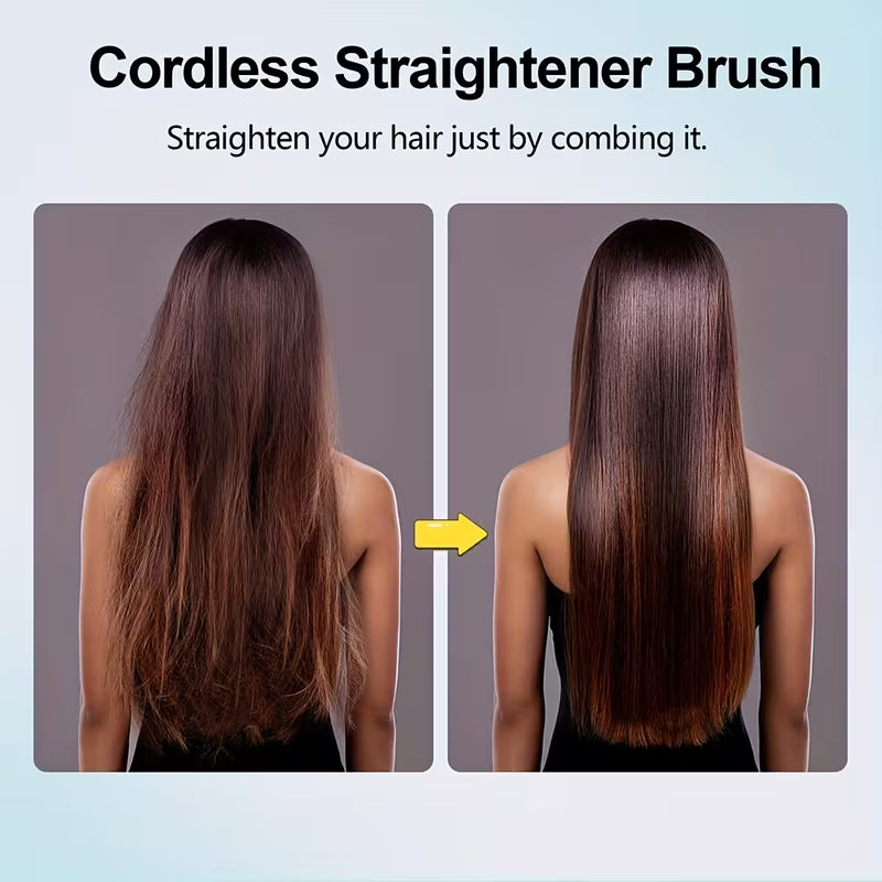 Cordless Hair Straightener Brush – Rapid Heating, Travel-Friendly Styling Tool