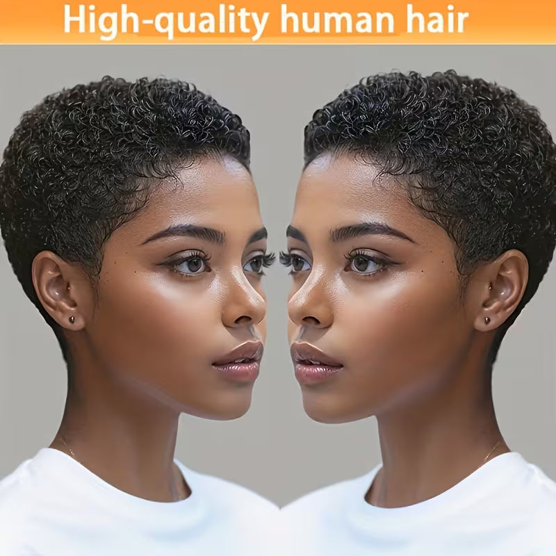 Glueless Pixie Cut Human Hair Wig – 8 Inch Kinky Curly