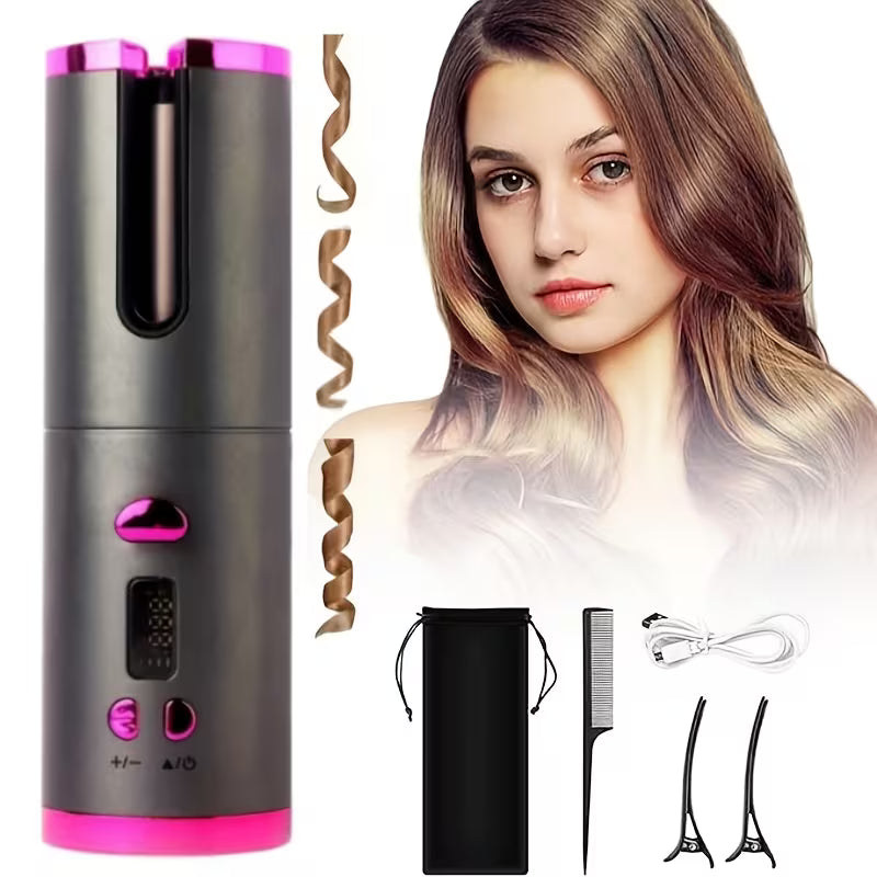 USB Wireless Auto Hair Curler with LCD – 6 Temp Settings