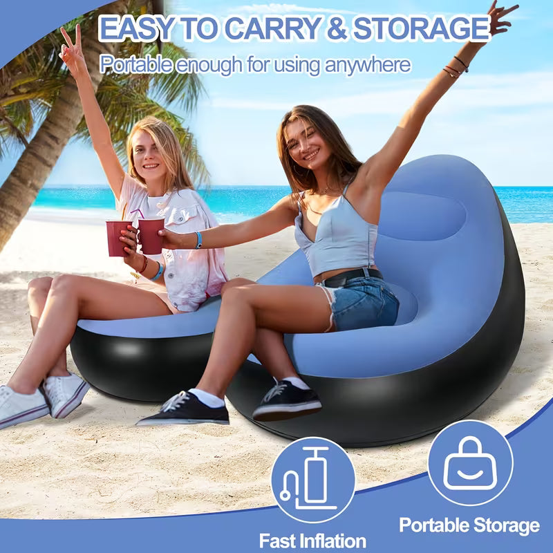 Inflatable Lounge Chair with Foot Stool – Portable Lazy Sofa