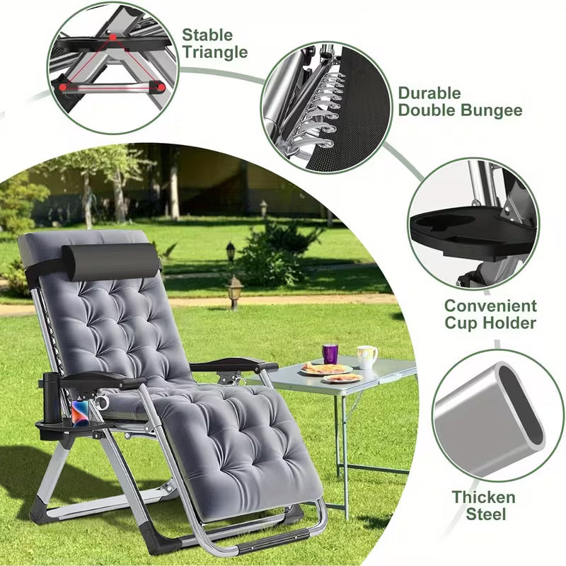 Heavy-Duty Zero Gravity Lounge Chair with Cushion & Cup Holder