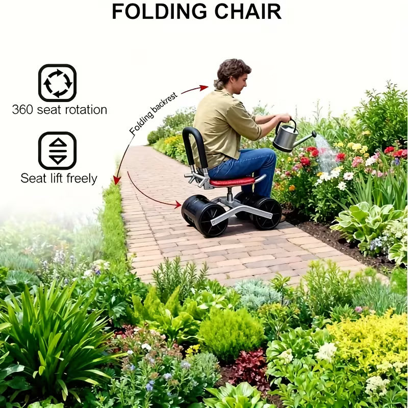 Gardening Stool with Wheels | Rolling Garden Workbench Chair with Casters | Adjustable & No Assembly Required