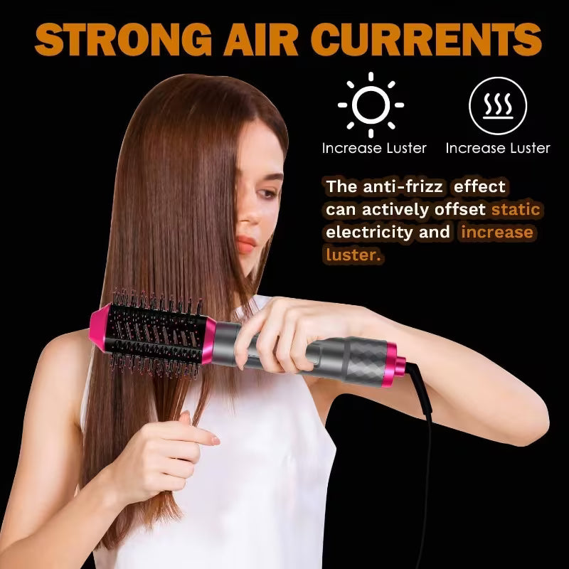 5-in-1 Hair Styler – 1000W Hot Air Dryer Brush & Rotating Hair Wrap Set