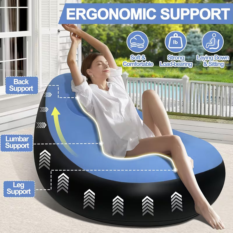 Inflatable Lounge Chair with Foot Stool – Portable Lazy Sofa