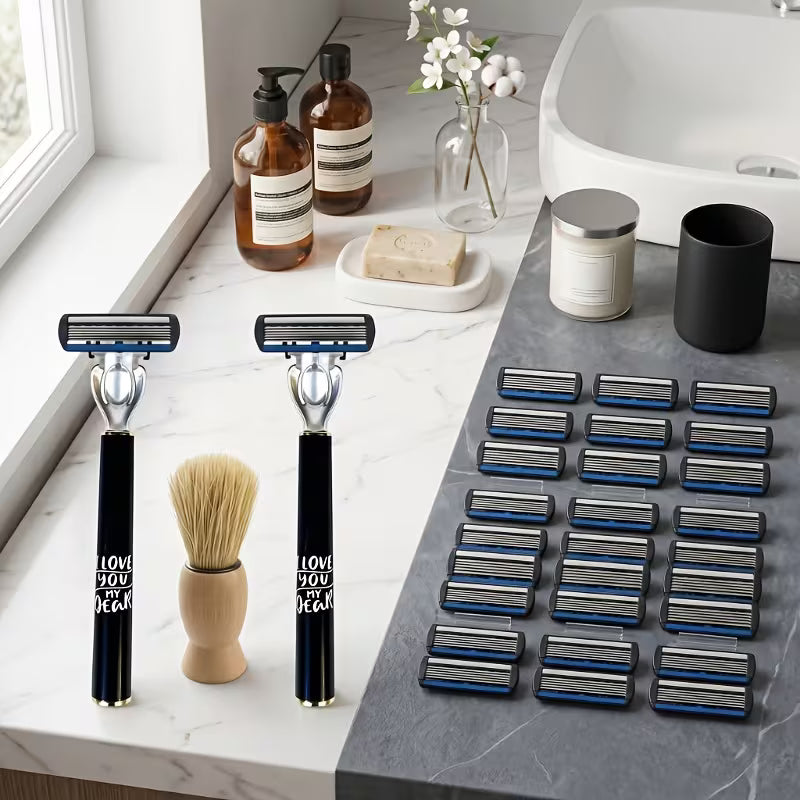 Men’s 6-Blade Razor Set – 2 Handles + 24 Refills