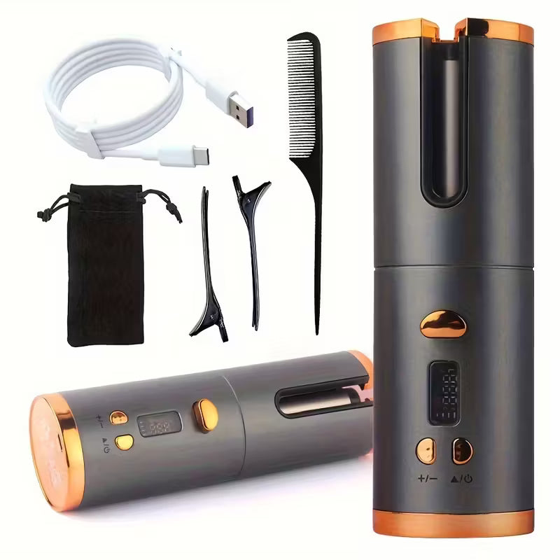USB-C Wireless Automatic Mini Curling Iron – Portable Rechargeable Hair Curler