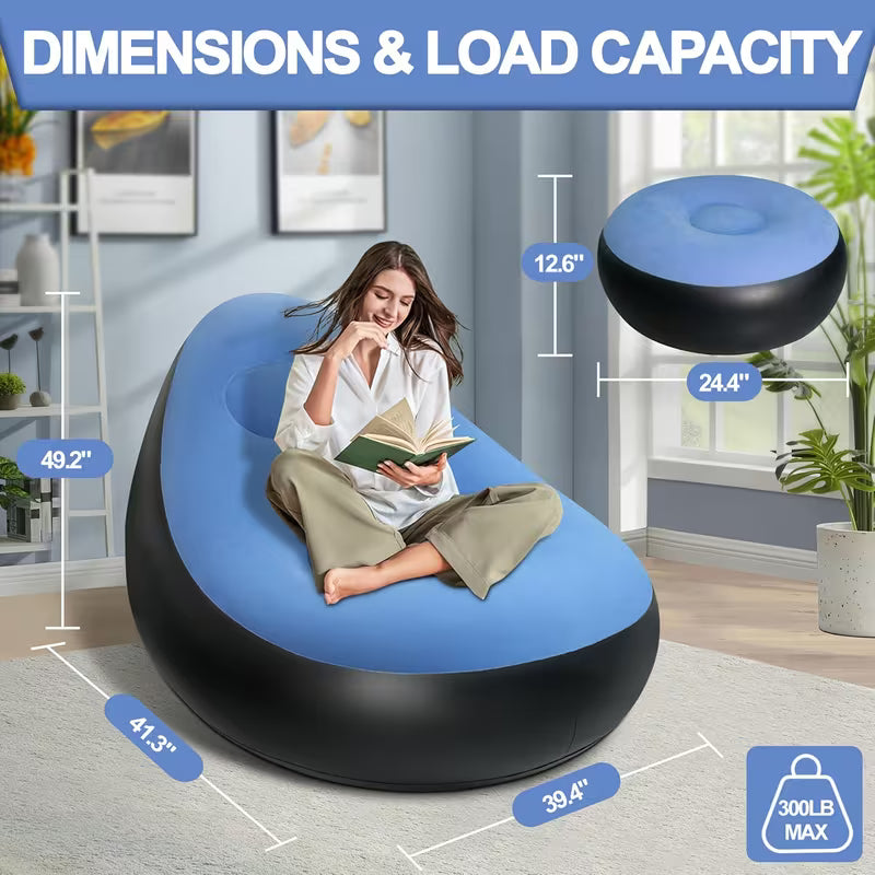 Inflatable Lounge Chair with Foot Stool – Portable Lazy Sofa
