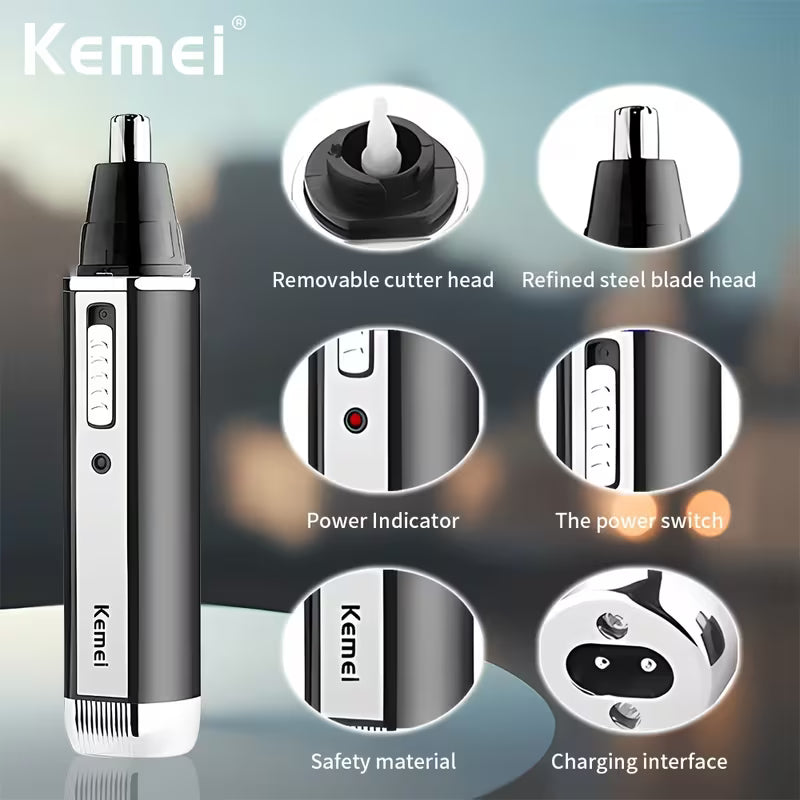 KM-6630 4-in-1 Rechargeable Nose & Ear Hair Trimmer for Men – Professional Grooming Tool