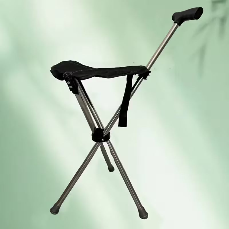 2-in-1 Folding Cane & Stool – Portable Walking Stick Seat (149.69KG)
