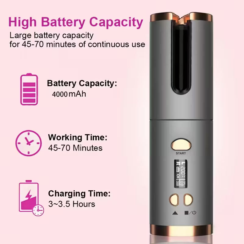 USB-C Wireless Automatic Mini Curling Iron – Portable Rechargeable Hair Curler