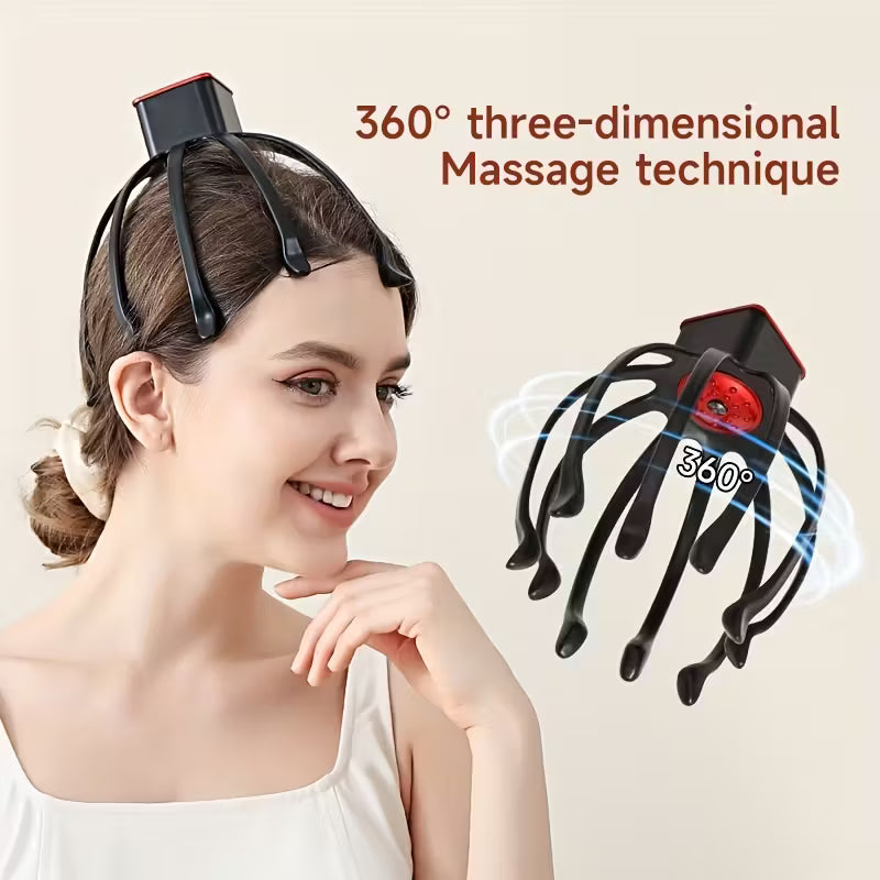 USB Rechargeable 3-Speed Electric Octopus Scalp Massager for Portable Stress Relief.