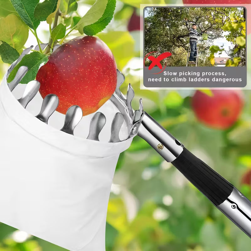 3.35m Telescopic Fruit Picker Pole with Basket – Adjustable Stainless Steel