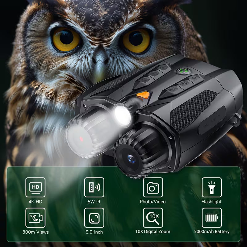 INSKAM 4K Night Vision Binoculars with 7.62cm Display & Flashlight (512GB Support)