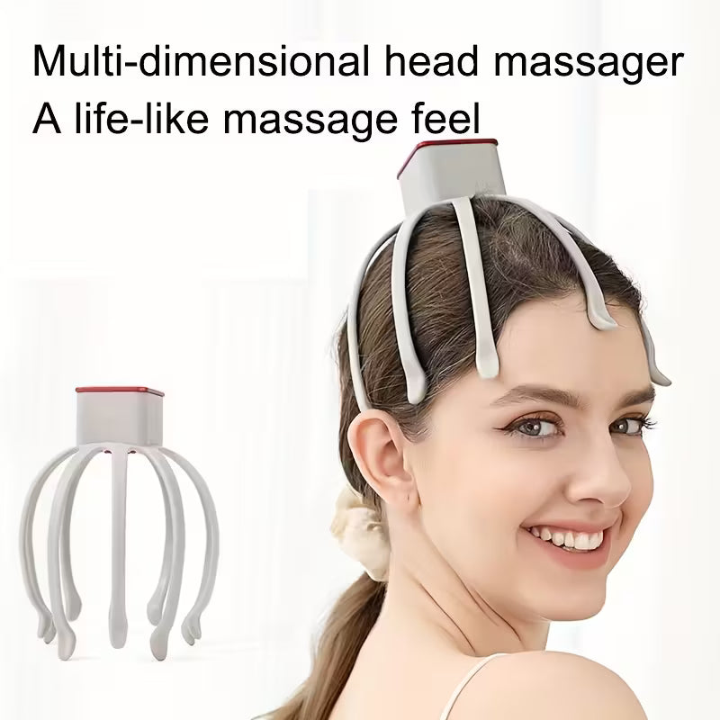 USB Rechargeable 3-Speed Electric Octopus Scalp Massager for Portable Stress Relief.
