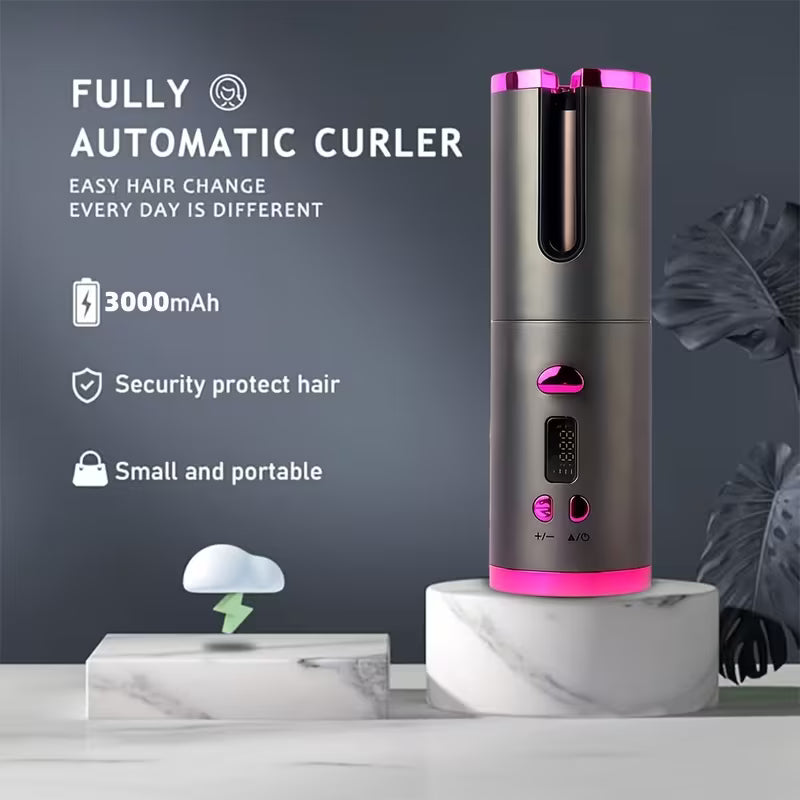 USB Wireless Auto Hair Curler with LCD – 6 Temp Settings