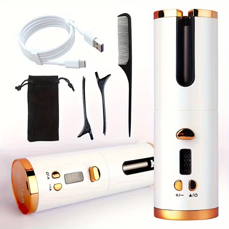 USB-C Wireless Automatic Mini Curling Iron – Portable Rechargeable Hair Curler