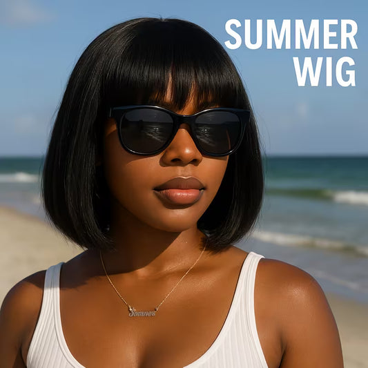 25.4 cm Straight Human Hair Wig – Natural Black 1B