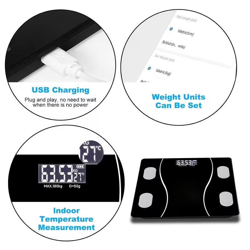Smart Body Fat Scale – USB Rechargeable Digital BMI & Body Composition Monitor