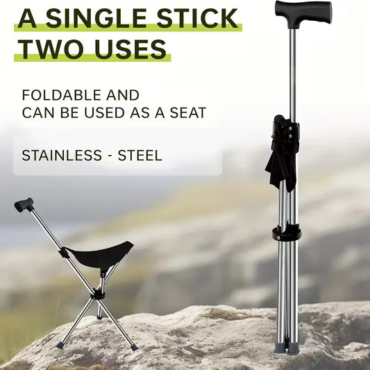 2-in-1 Folding Cane & Stool – Portable Walking Stick Seat (149.69KG)