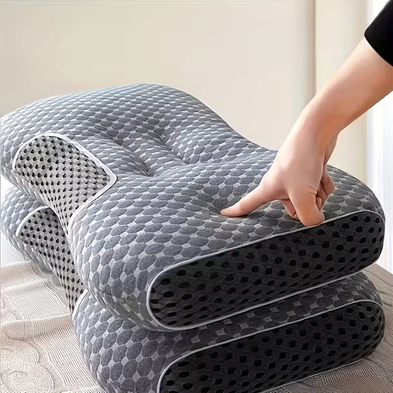 Ergonomic Neck & Back Pillow – Removable Zippered Cover (Grey/White) 1Pcs