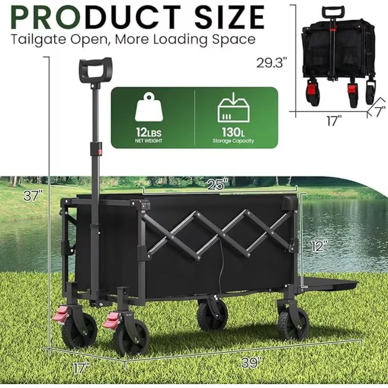 130L Foldable Heavy-Duty Camping Wagon Cart