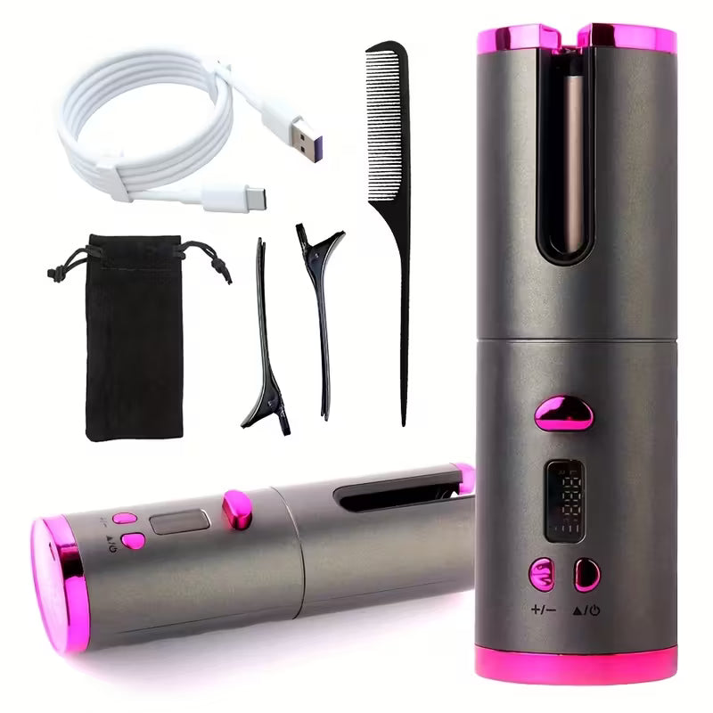 USB-C Wireless Automatic Mini Curling Iron – Portable Rechargeable Hair Curler