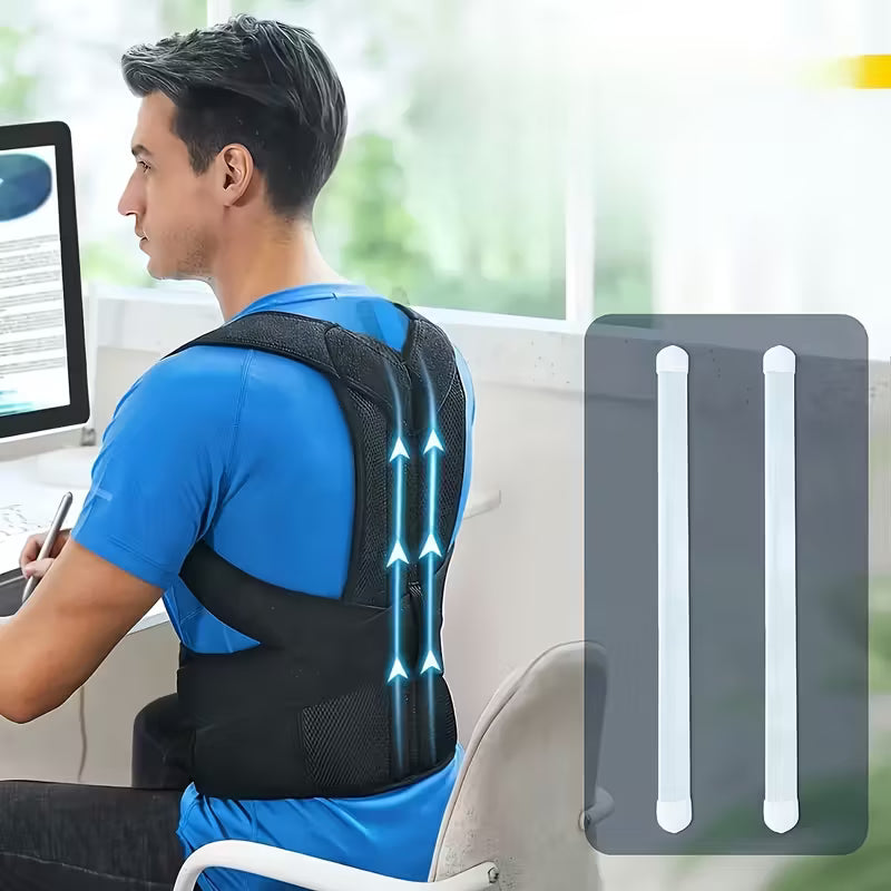 Black Adjustable Adult Back Support Belt & Posture Corrector