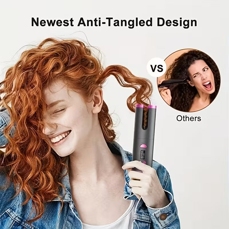USB-C Wireless Automatic Mini Curling Iron – Portable Rechargeable Hair Curler