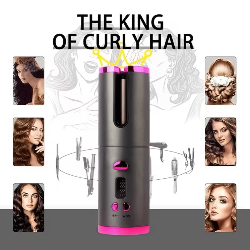 USB Wireless Auto Hair Curler with LCD – 6 Temp Settings
