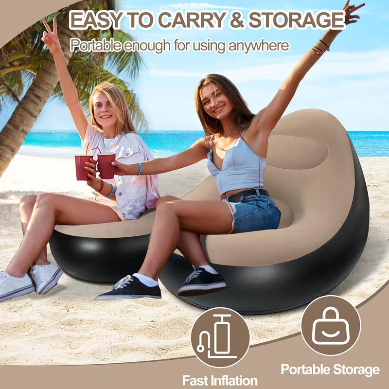 Inflatable Lounge Chair with Foot Stool – Portable Lazy Sofa