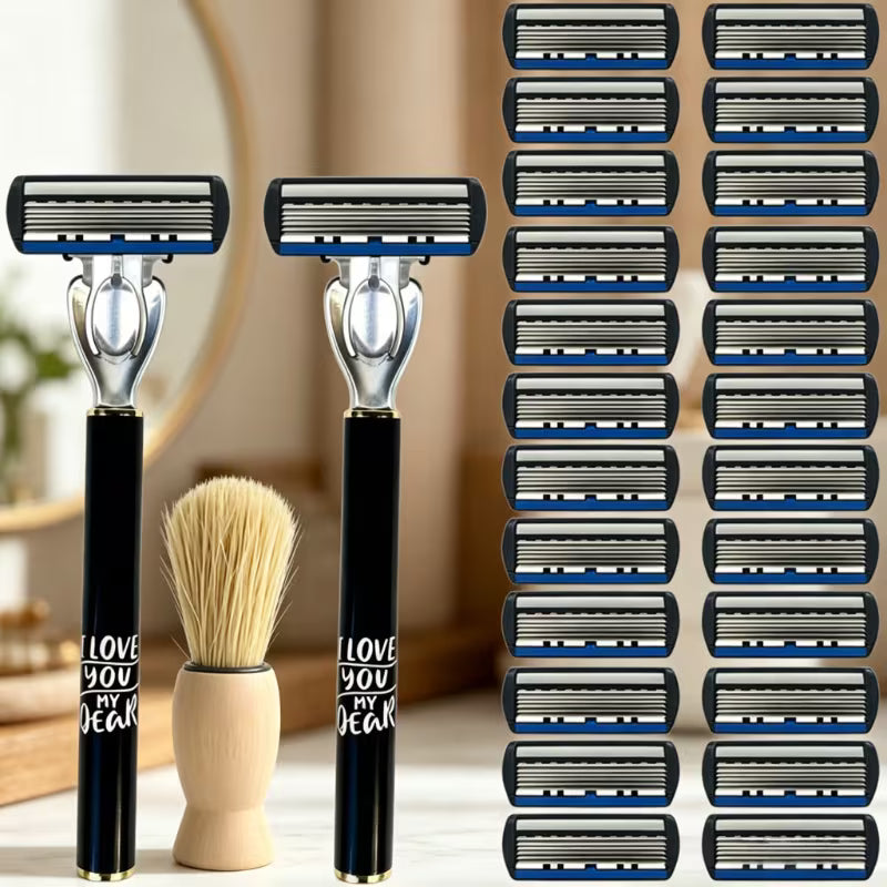 Men’s 6-Blade Razor Set – 2 Handles + 24 Refills