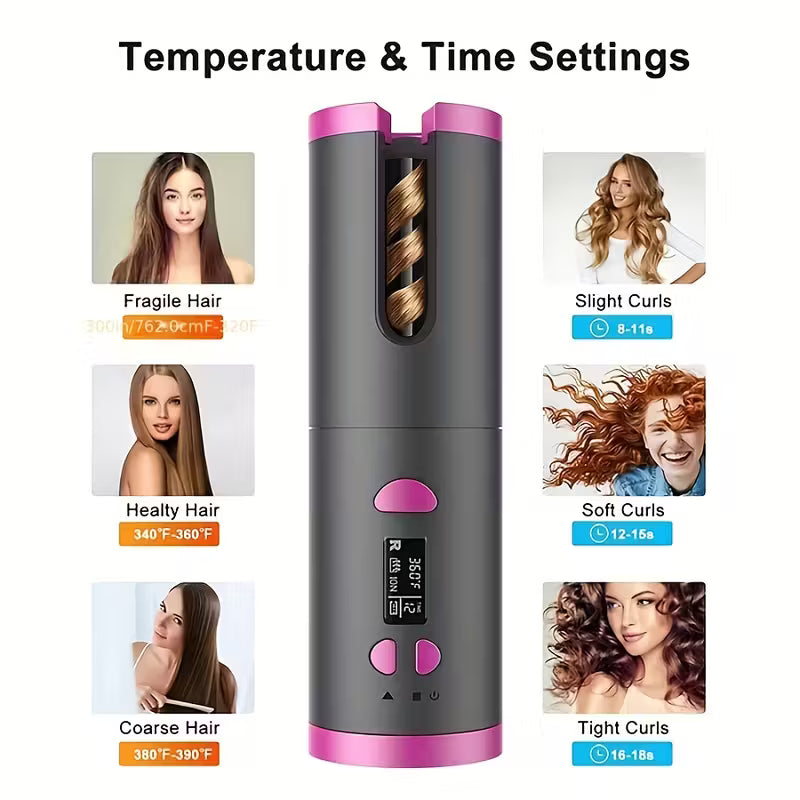 USB-C Wireless Automatic Mini Curling Iron – Portable Rechargeable Hair Curler