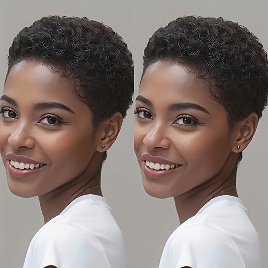 Glueless Pixie Cut Human Hair Wig – 8 Inch Kinky Curly