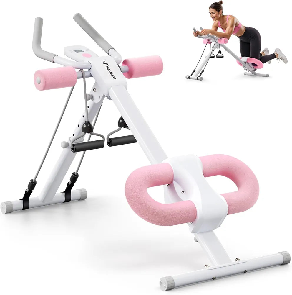 MERACH Adjustable Ab Trainer Foldable Machine for Abs Workout at Home Gym - White