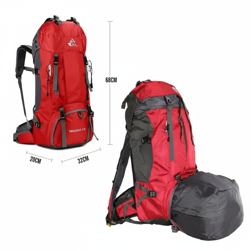 60L Water Resistant Camping Backpack With Rain Cover