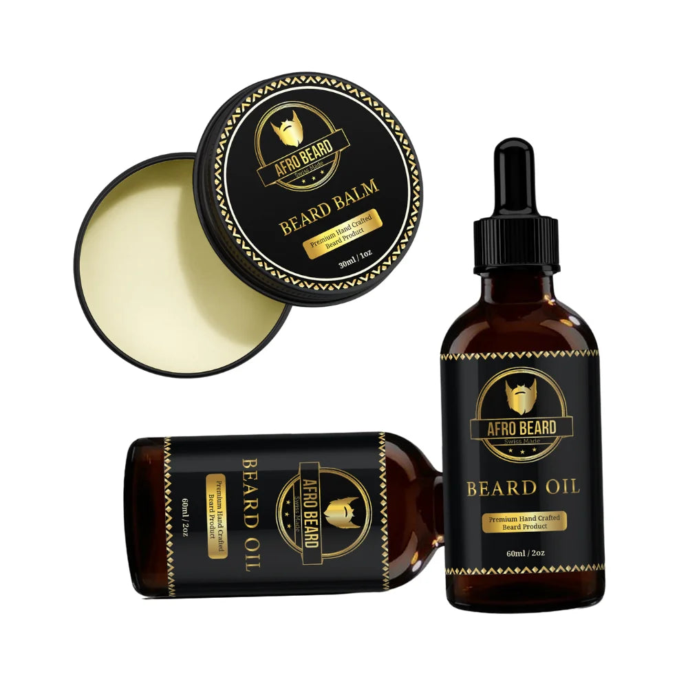 AfroBeard Ultimate Beard Growth & Care Bundle: Classic Oil, Balm & Deluxe Roller