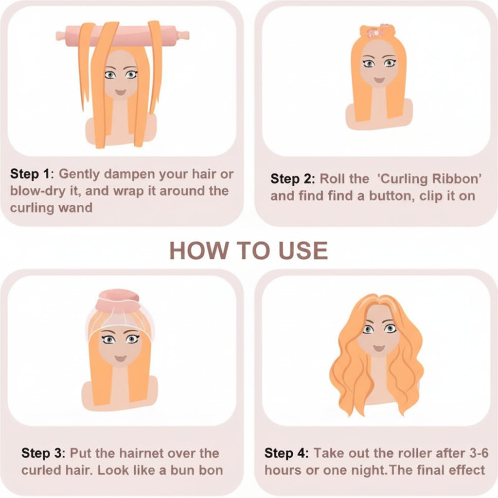Curling Rod & Cap Satin Heatless Hair Rollers Set