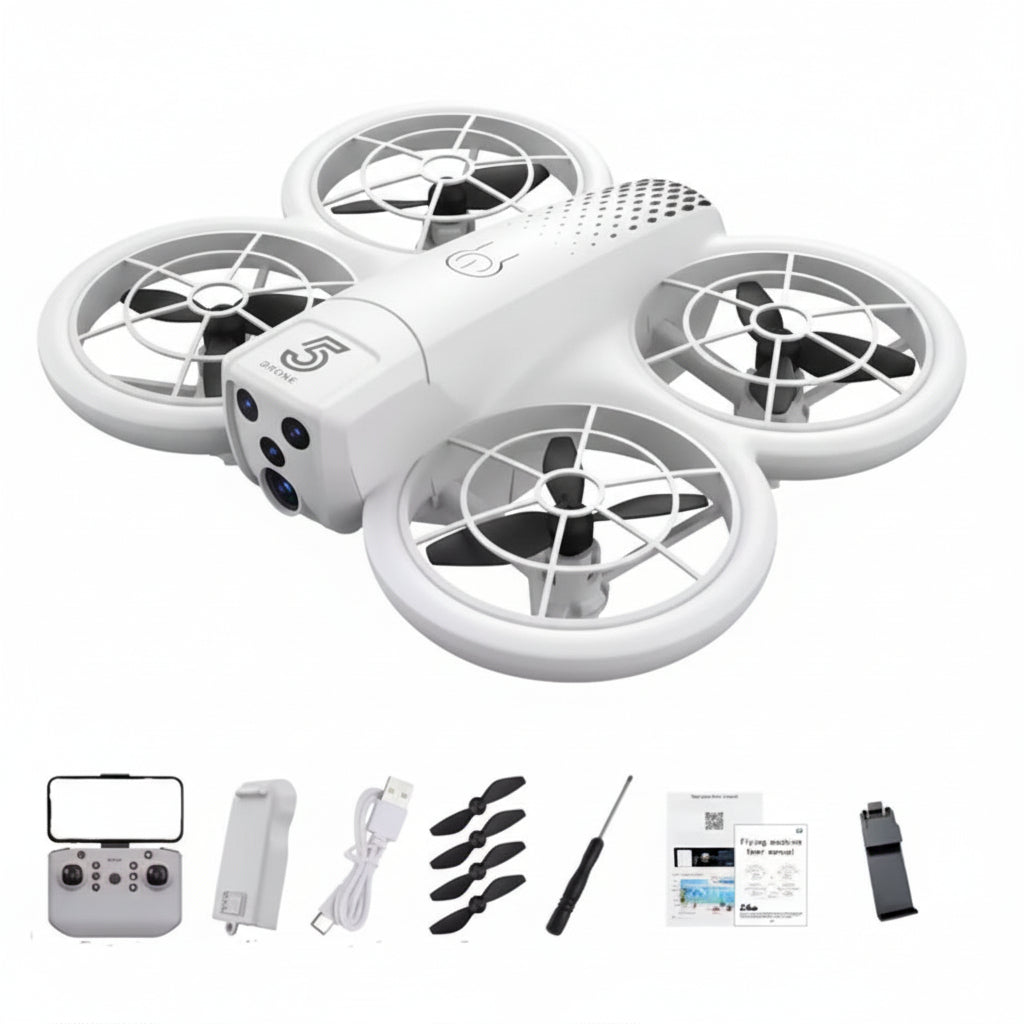 Starter Toy Drone - Dual Cameras, Wi-Fi FPV, Prop Guards (White)