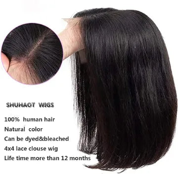 4x4 Glueless Human Hair Bob Wig 10 Inch Straight