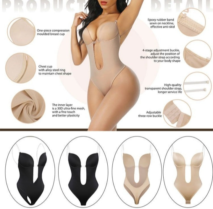 Seamless U-Plunge Backless Bodysuit Shapewear