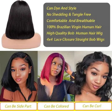 4x4 Glueless Human Hair Bob Wig 10 Inch Straight