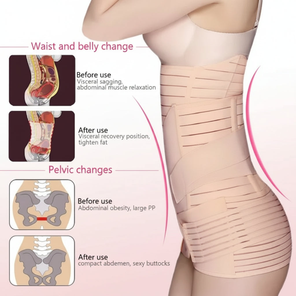 3-in-1 Postpartum Belly Wrap Set Apricot
