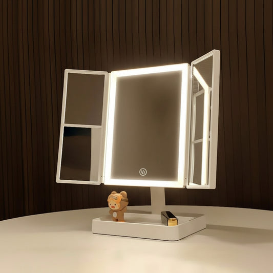 Rotatable Tri-Fold LED Makeup Mirror