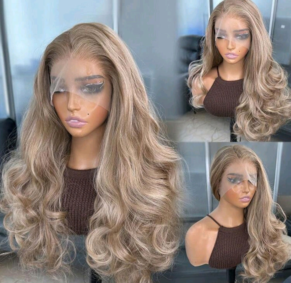 Blonde Highlight Brown Mixed Color Lace Front Wig 22inch