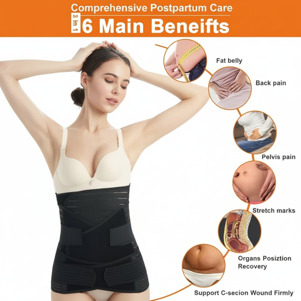 3-in-1 Postpartum Belly Wrap Set Black