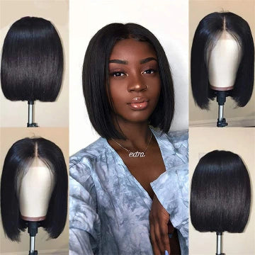 Short Black Bobo Wig Synthetic Hair Black 14 Inch
